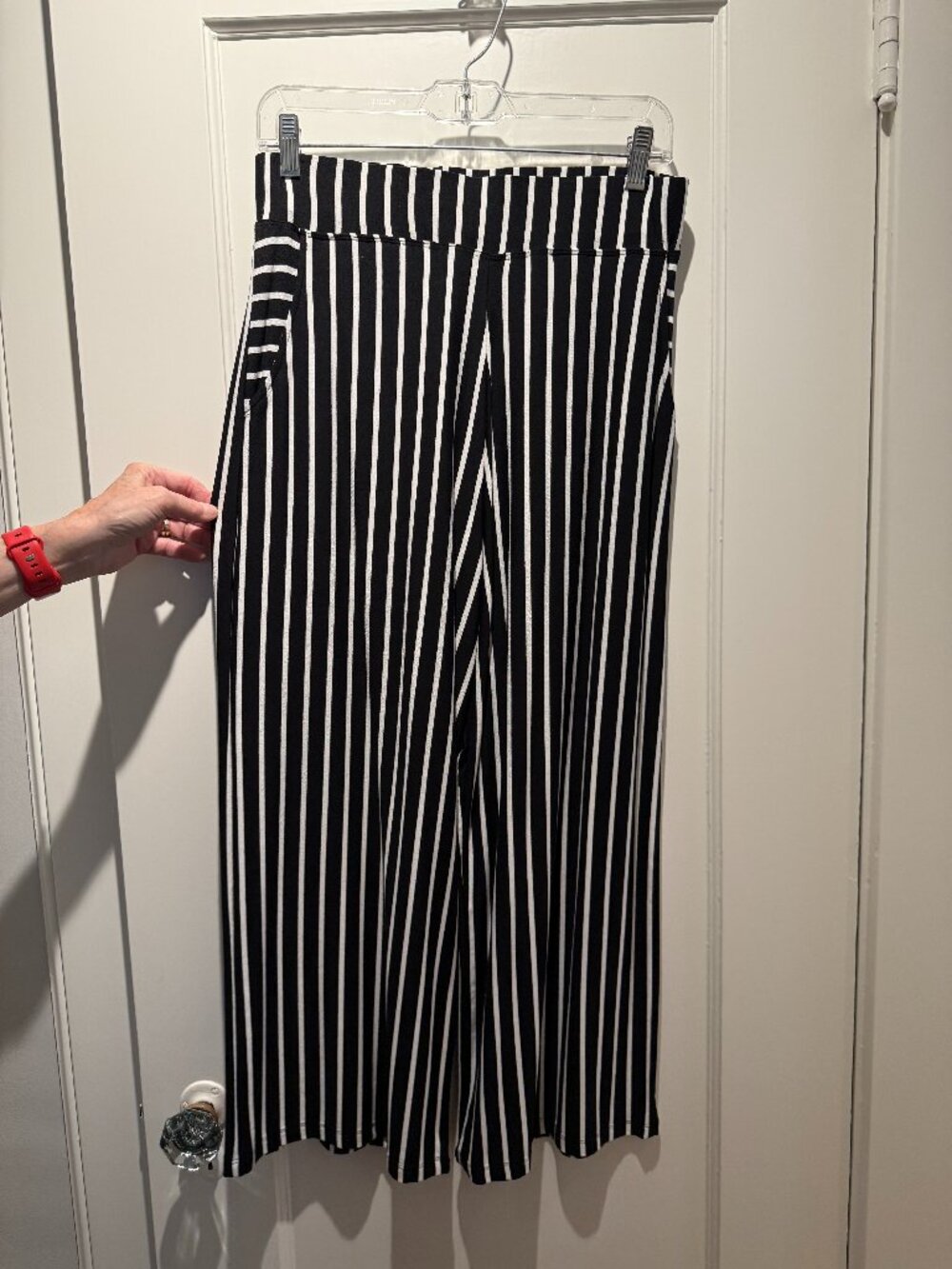 Lisa Bayne Striped Wide Leg Pants Stretch Jersey Knit Pockets